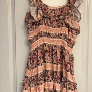 SHEIN Floral Ruffle Mini Dress - Pink and Tan
